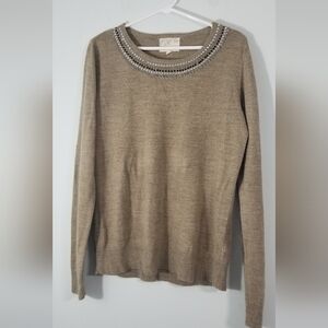 Debbie Morgan Long Sleeve Sweater with Studded Rhinestone Neckline. Size Large.